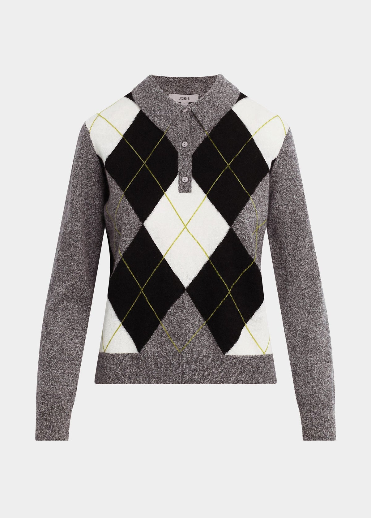 Joe's Jeans Women THE LONG SLEEVE CASHMERE POLO Charcoal Argyle