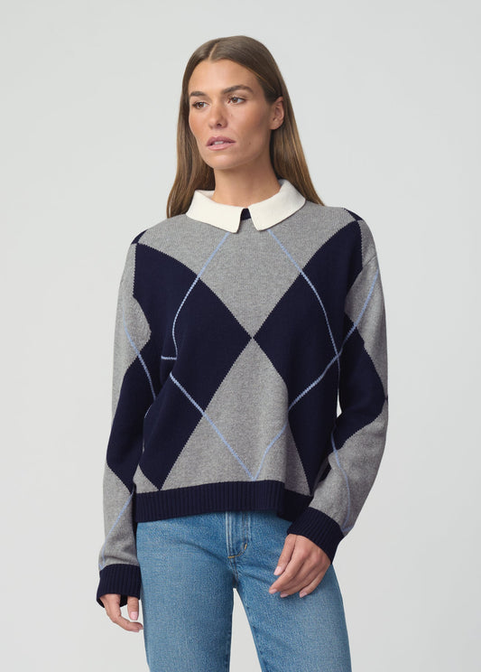 Joe's Jeans Women THE JUDE COLLARED SWEATER Blue Argyle