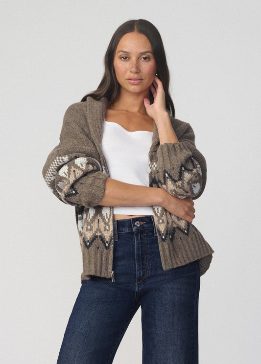 Joe's Jeans Women THE INGA FAIR ISLE CARDIGAN Olive Multi Fair Isle
