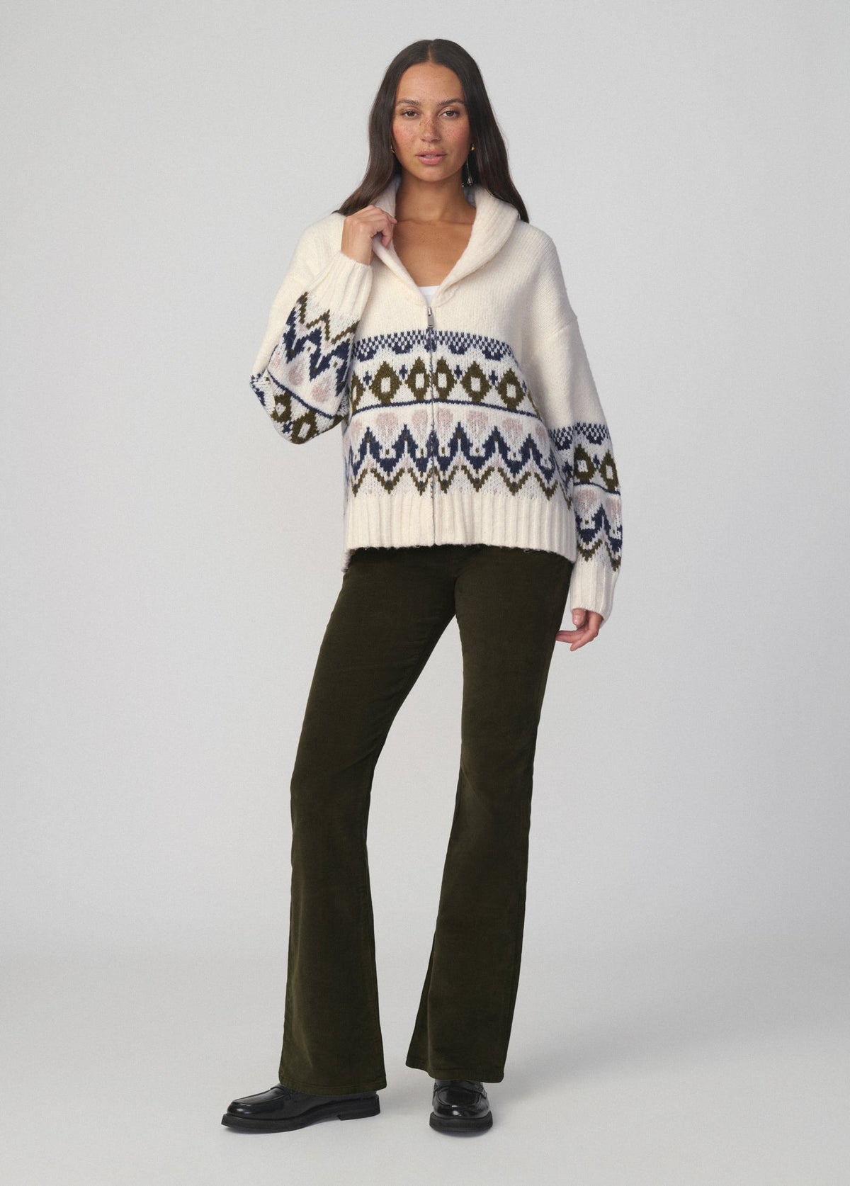 Joe's Jeans Women THE INGA FAIR ISLE CARDIGAN Ecru Muti Fair Isle