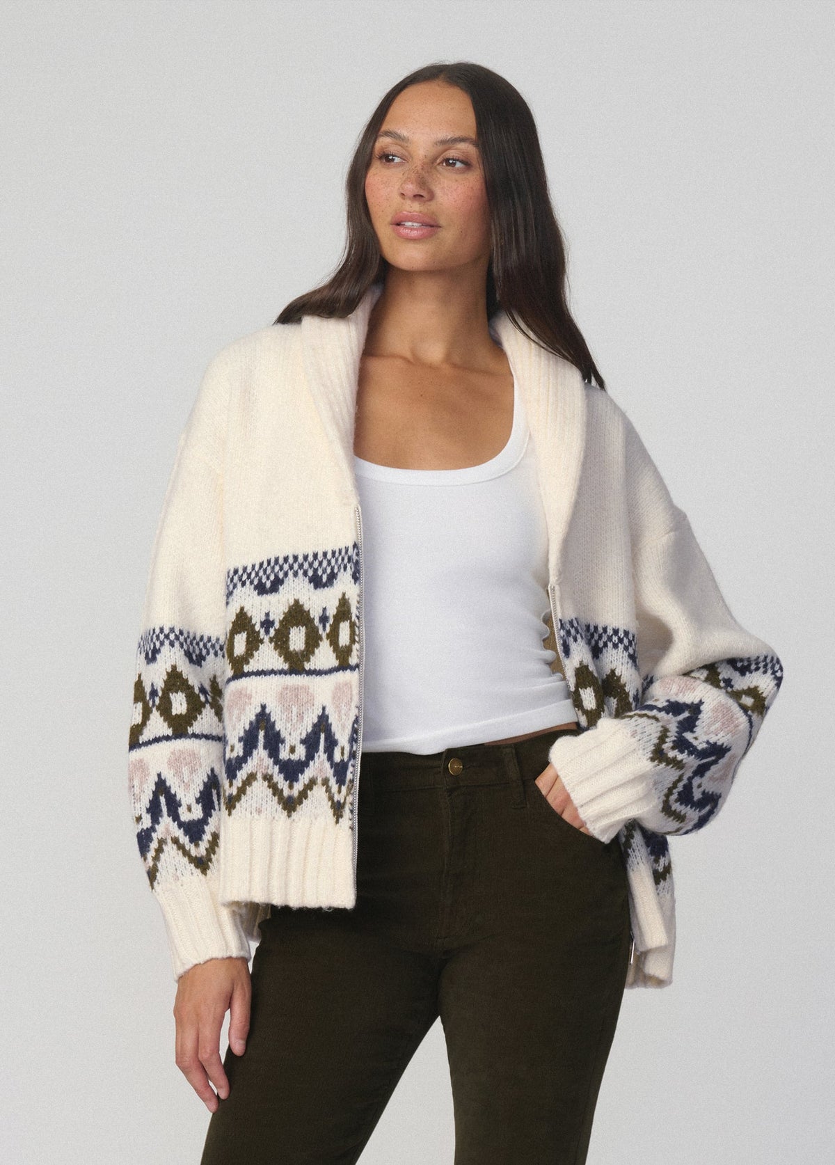 Joe's Jeans Women THE INGA FAIR ISLE CARDIGAN Ecru Muti Fair Isle