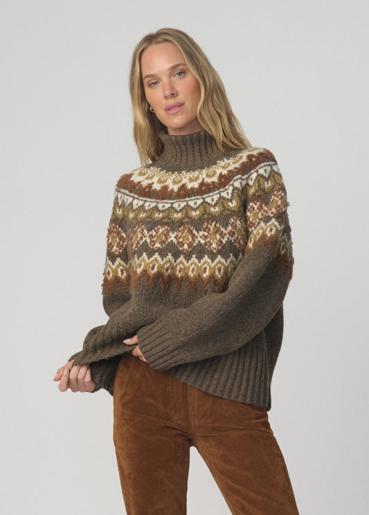 Joe's Jeans Women THE ELVA FAIR ISLE SWEATER Olive Chestnut Multi