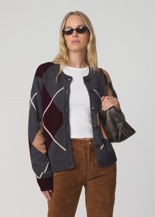 Joe's Jeans Women THE RELAXED FIT CARDIGAN Charcoal Argyle