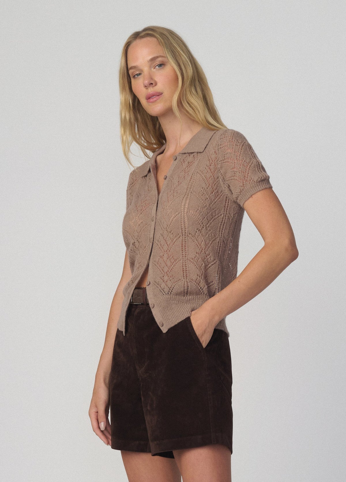 Joe's Jeans Women THE DAVEY SHORT SLEEVE CARDIGAN Mink