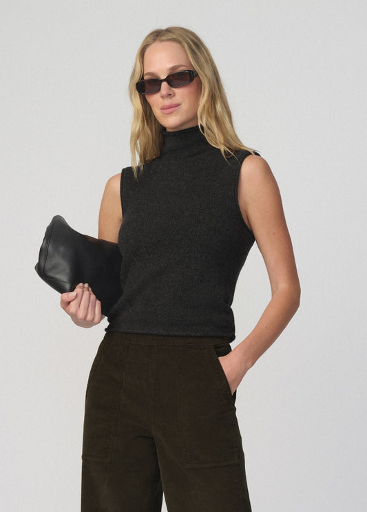 Joe's Jeans Women THE STEVIE SLEEVELESS ROLL NECK SWEATER Charcoal