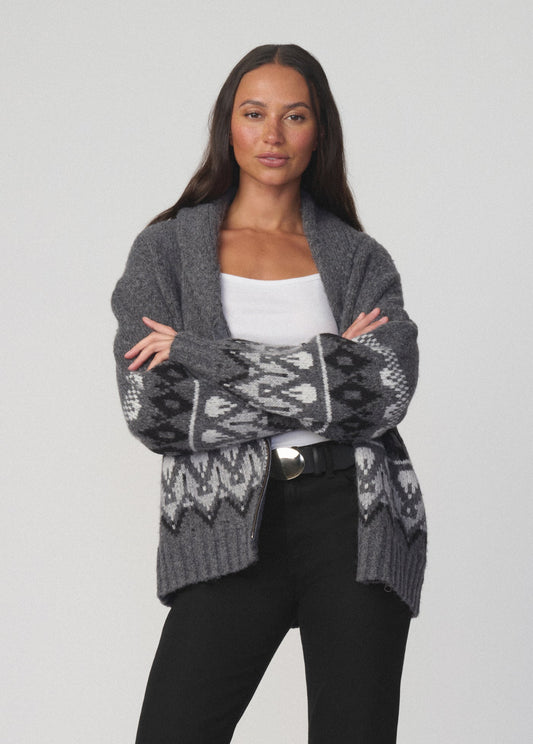 Joe's Jeans Women THE INGA FAIR ISLE CARDIGAN Charcoal Multi Fair Isle