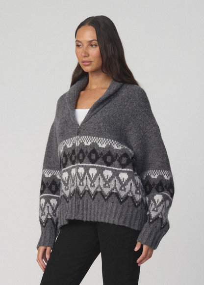 Joe's Jeans Women THE INGA FAIR ISLE CARDIGAN Charcoal Multi Fair Isle