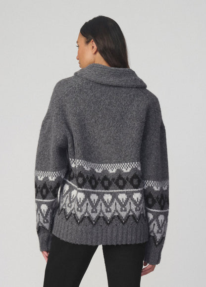 Joe's Jeans Women THE INGA FAIR ISLE CARDIGAN Charcoal Multi Fair Isle