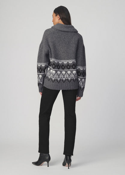Joe's Jeans Women THE INGA FAIR ISLE CARDIGAN Charcoal Multi Fair Isle