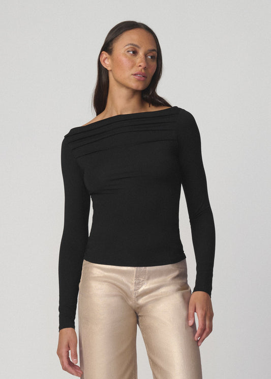 Joe's Jeans Women THE PLEATED OFF THE SHOULDER TOP Black