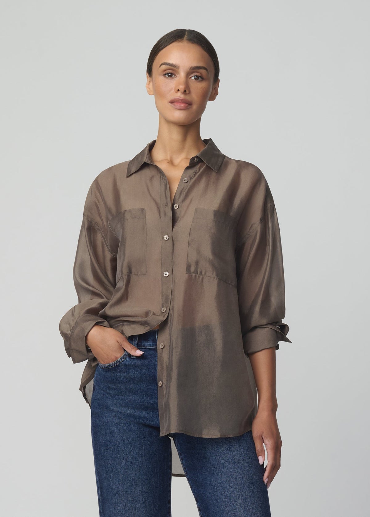 Joe's Jeans Women THE ORGANZA BOYFRIEND SHIRT Portobello
