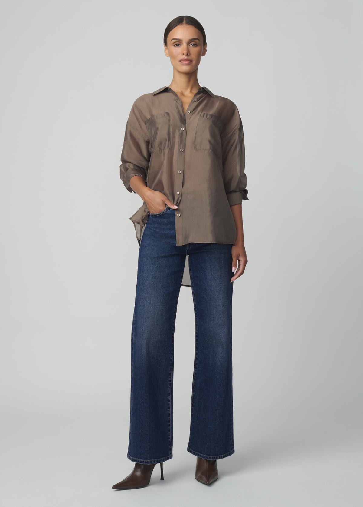 Joe's Jeans Women THE ORGANZA BOYFRIEND SHIRT Portobello