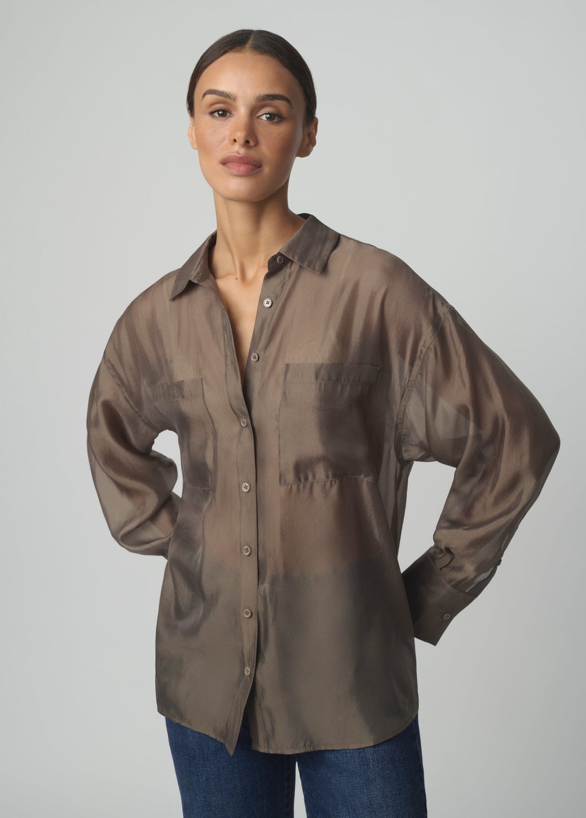 Joe's Jeans Women THE ORGANZA BOYFRIEND SHIRT Portobello