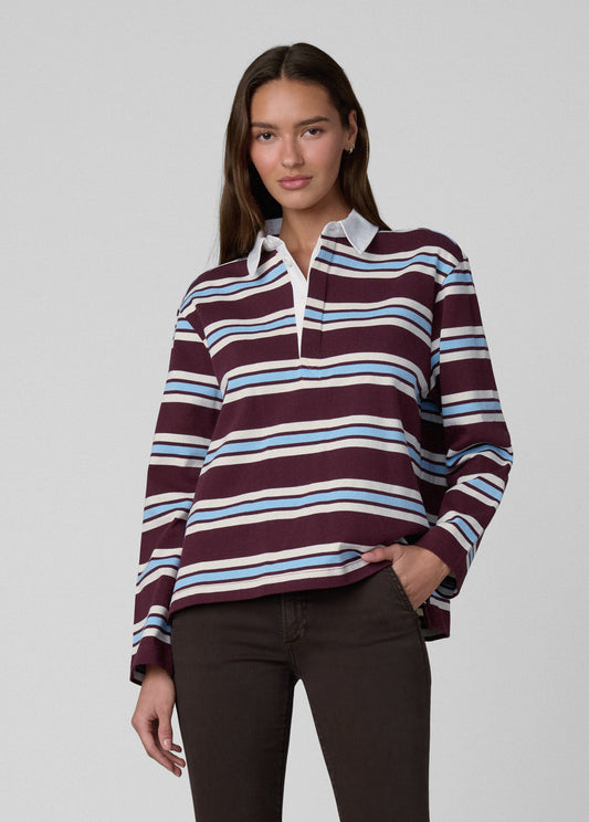 Joe's Jeans Women THE DYLAN OVERSIZED RUGBY SHIRT Oxblood Sky Rugby