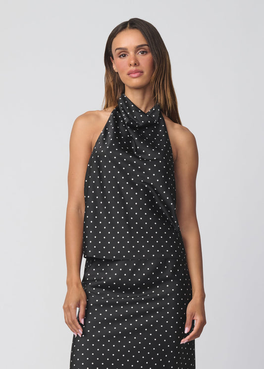 Joe's Jeans Women THE INES DRAPED HALTER Black Polka Dot
