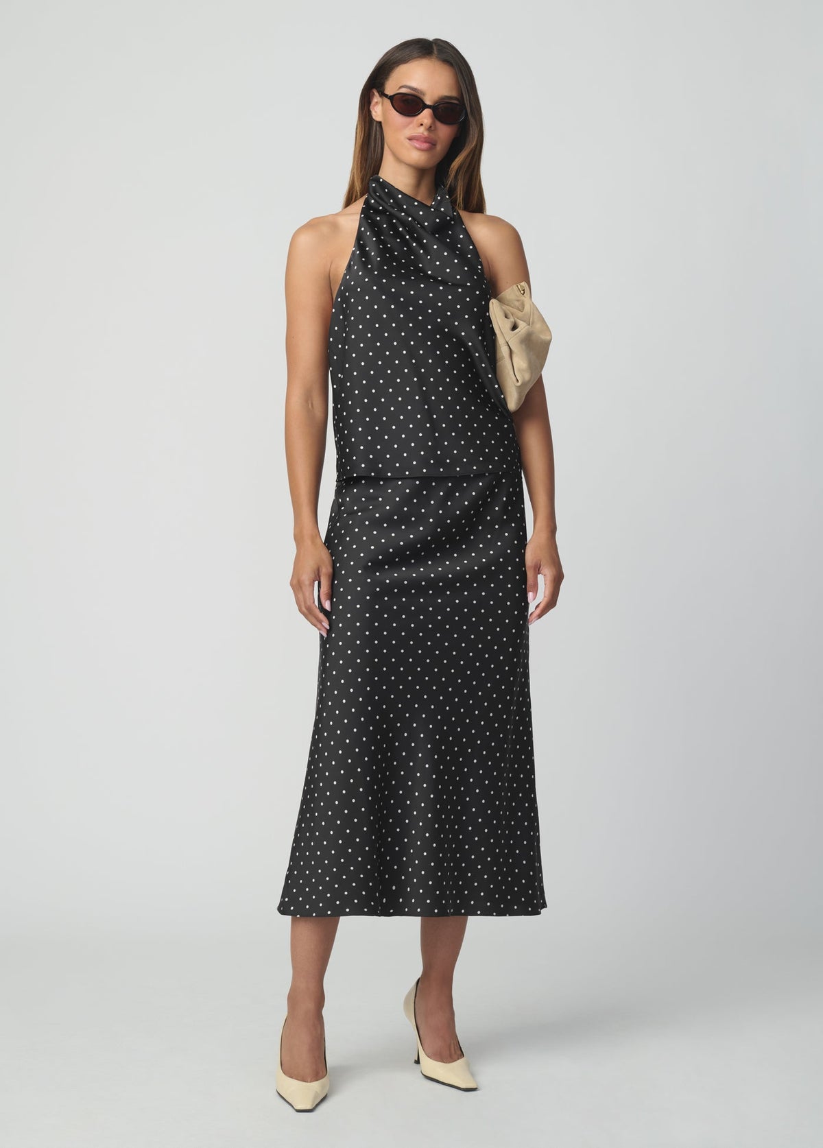 Joe's Jeans Women THE INES DRAPED HALTER Black Polka Dot