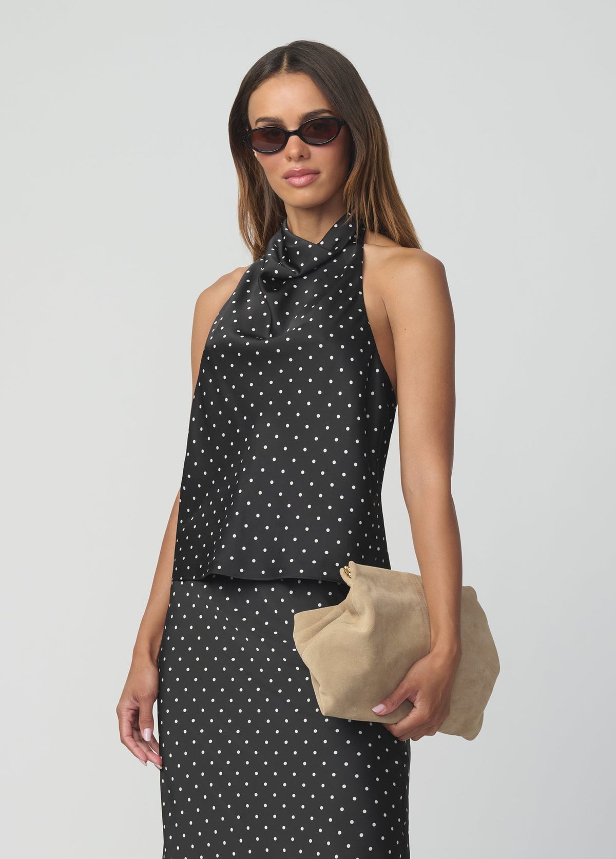 Joe's Jeans Women THE INES DRAPED HALTER Black Polka Dot