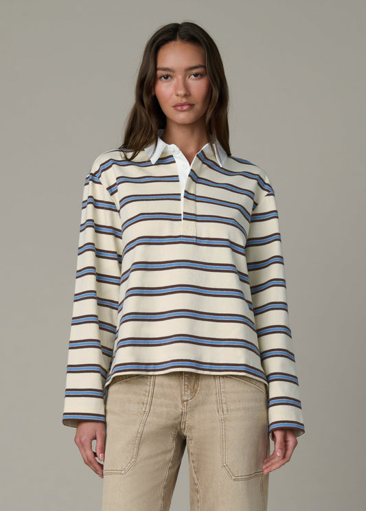 Joe's Jeans Women THE DYLAN OVERSIZED RUGBY SHIRT Ecru Azure Multi Stripe