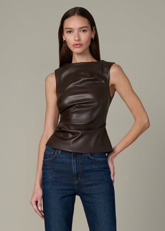 Joe's Jeans Women THE MEG VEGAN LEATHER TOP Dark Chocolate