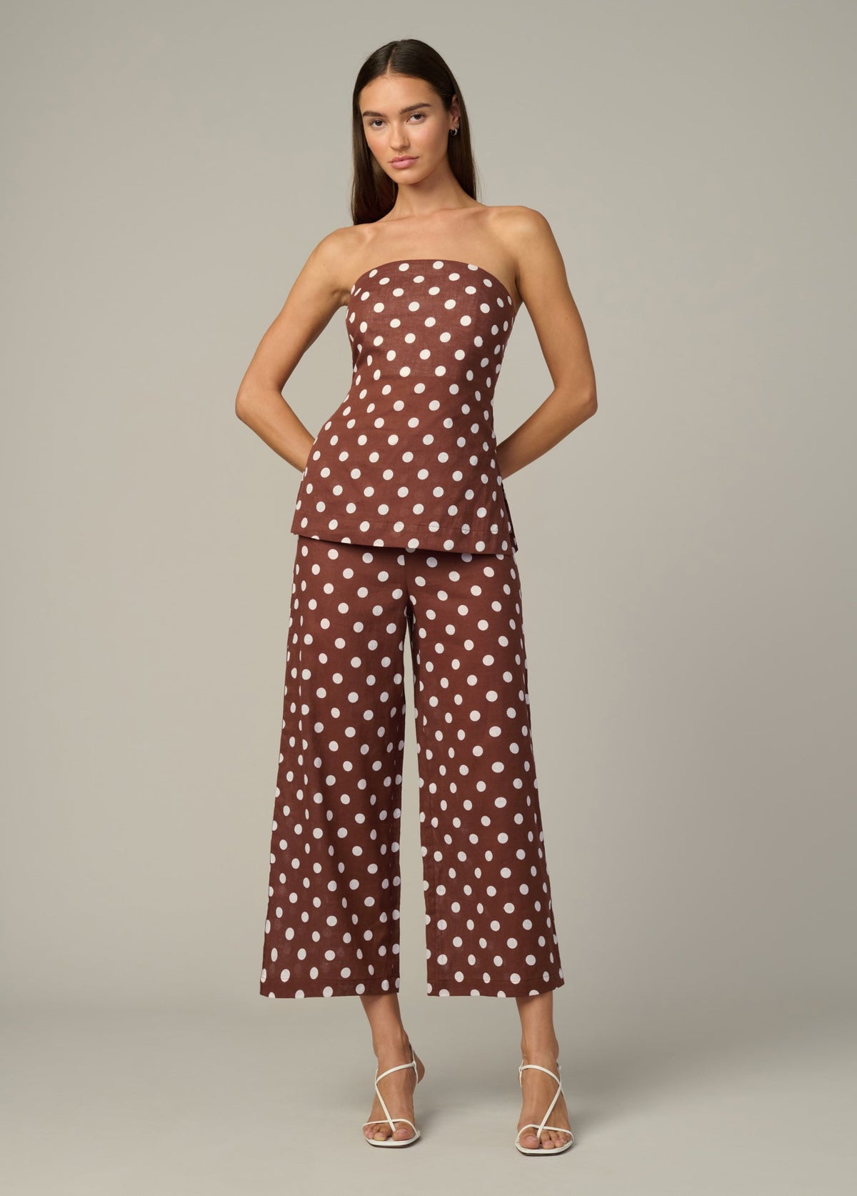 Joe's Jeans Women THE MARIEL STRAPLESS TOP Chocolate Ecru Dot