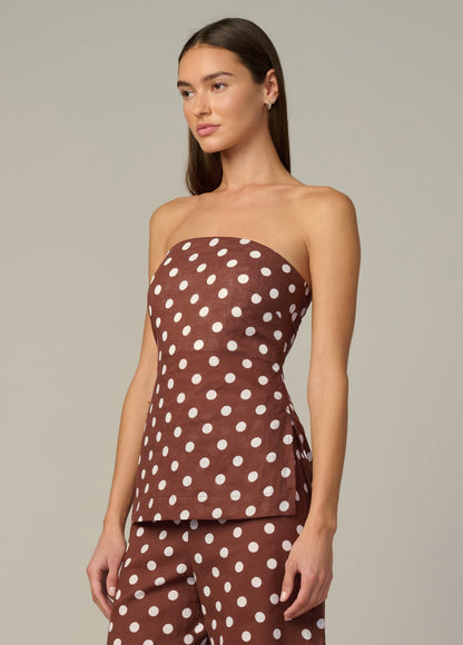 Joe's Jeans Women THE MARIEL STRAPLESS TOP Chocolate Ecru Dot