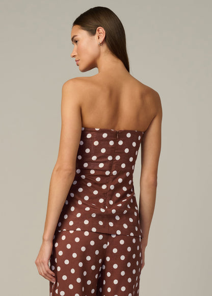 Joe's Jeans Women THE MARIEL STRAPLESS TOP Chocolate Ecru Dot