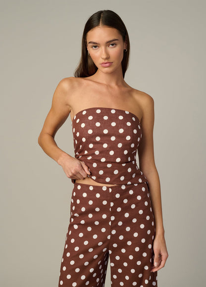 Joe's Jeans Women THE MARIEL STRAPLESS TOP Chocolate Ecru Dot
