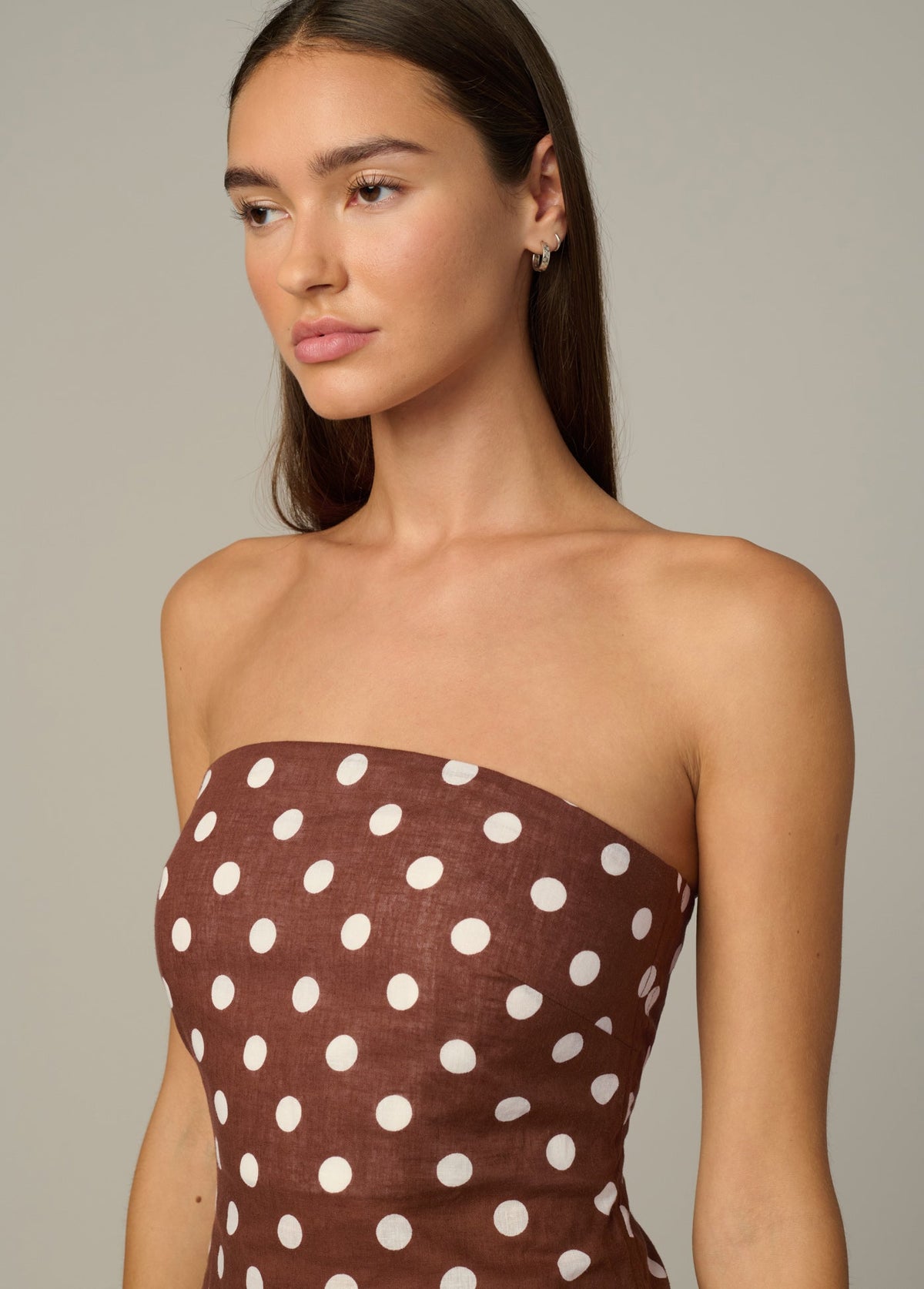 Joe's Jeans Women THE MARIEL STRAPLESS TOP Chocolate Ecru Dot