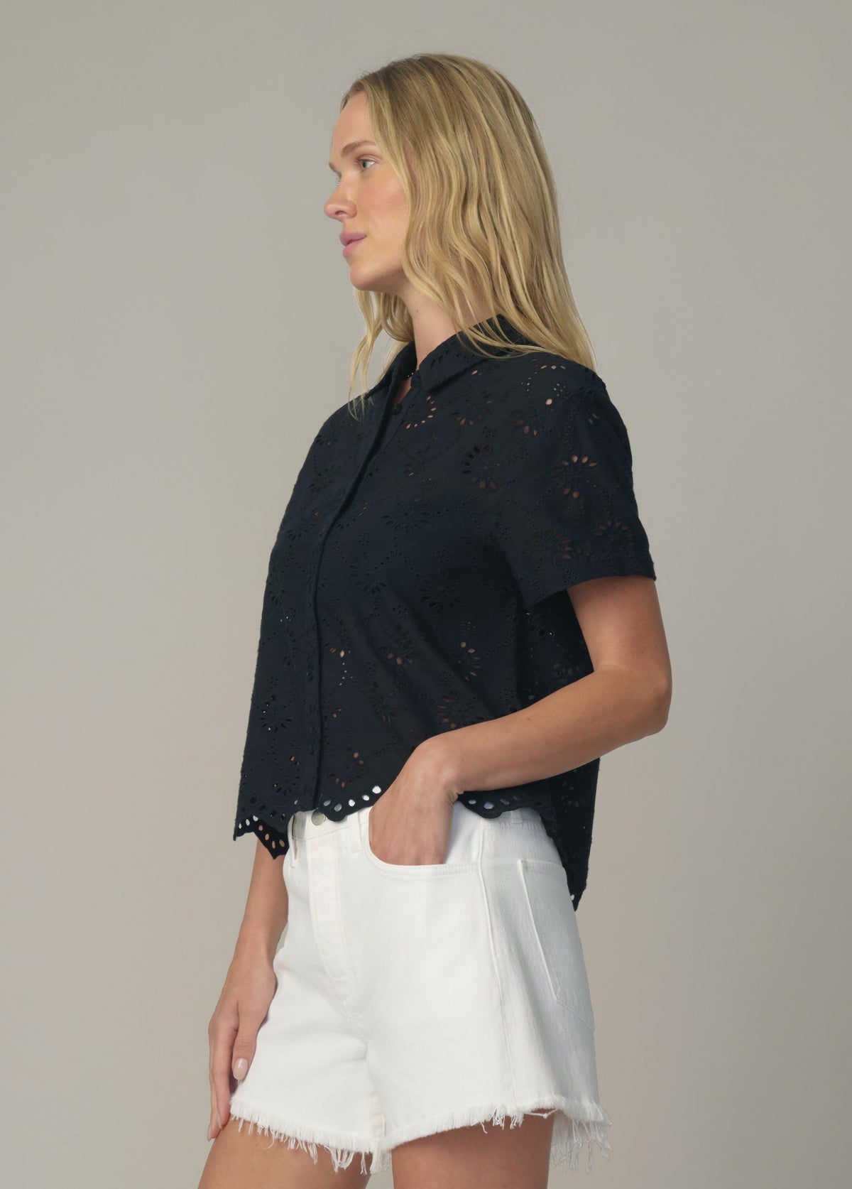 Joe's Jeans Women|Sale THE EYELET SHORT SLEEVE SHIRT Black