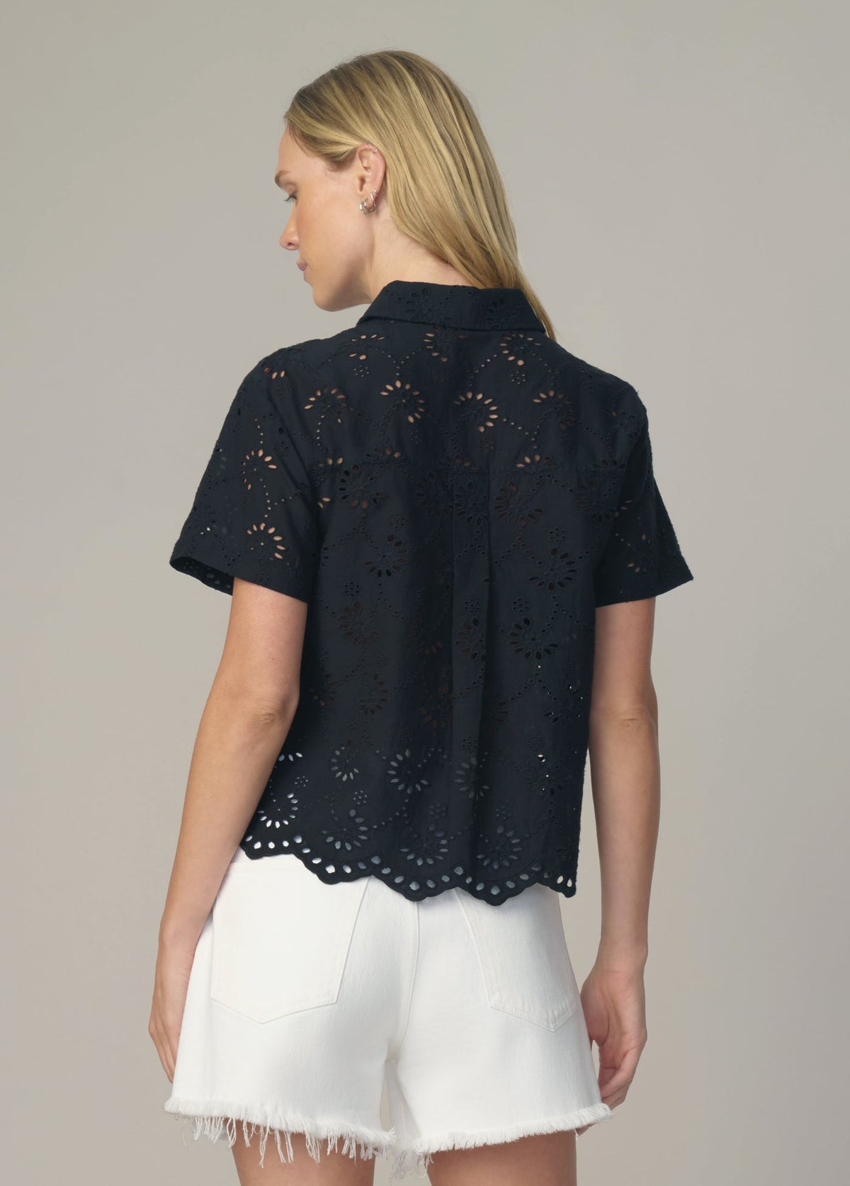 Joe's Jeans Women|Sale THE EYELET SHORT SLEEVE SHIRT Black