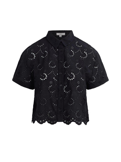 Joe's Jeans Women|Sale THE EYELET SHORT SLEEVE SHIRT Black