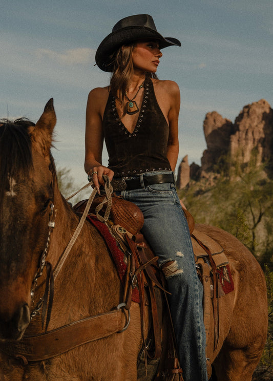 Joe's Jeans Women|Sale THE RODEO SUEDE HALTER Dark Chocolate