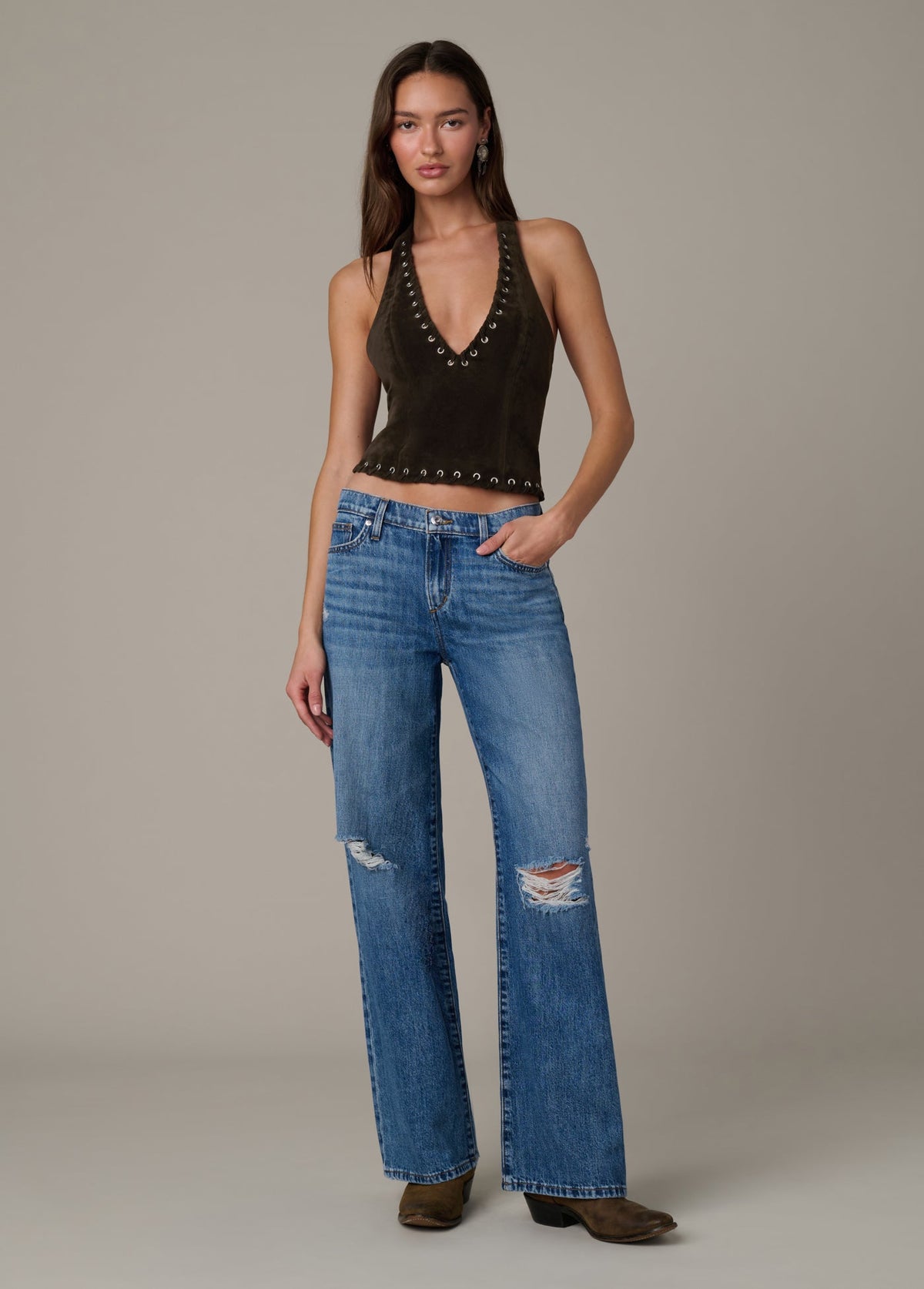 Joe's Jeans Women|Sale THE RODEO SUEDE HALTER Dark Chocolate