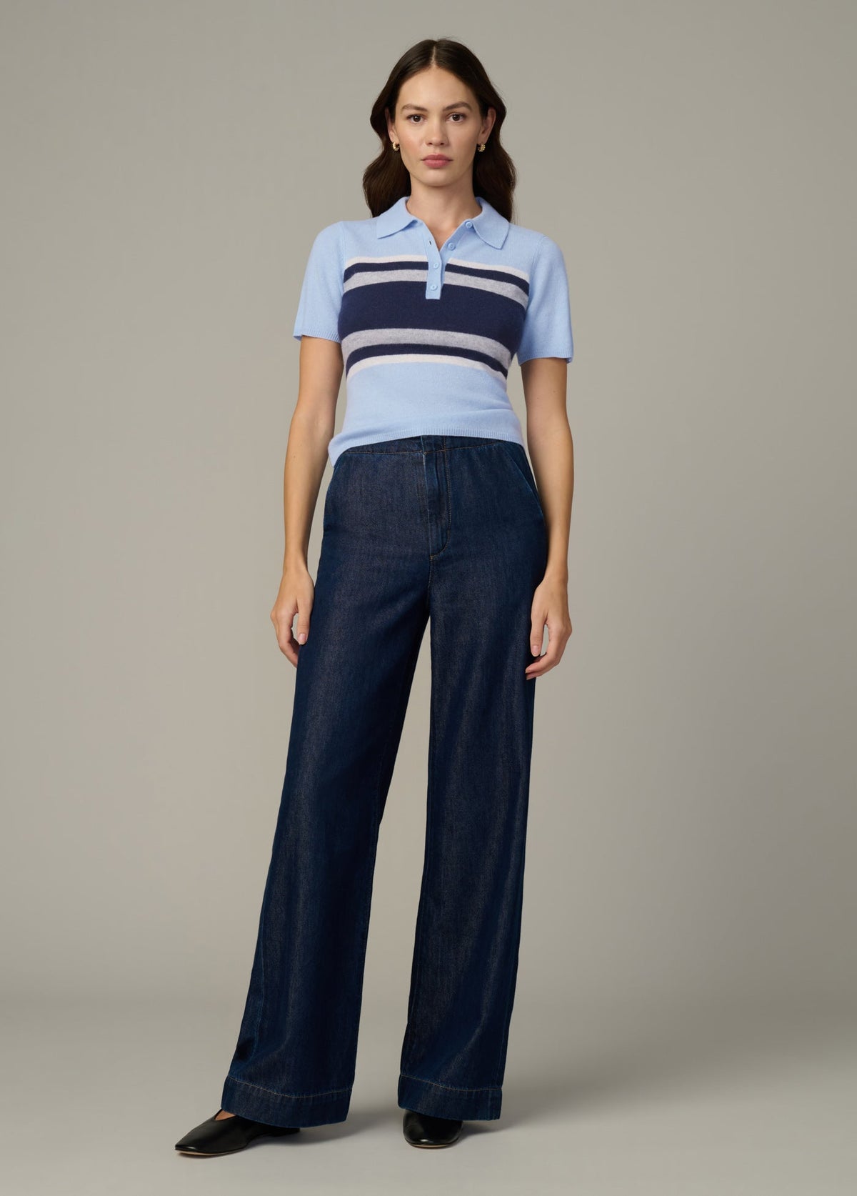 Joe's Jeans Women|Sale THE CASHMERE SHORT SLEEVE RUGBY POLO Powder Blue