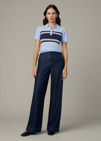 Joe's Jeans Women|Sale THE CASHMERE SHORT SLEEVE RUGBY POLO Powder Blue
