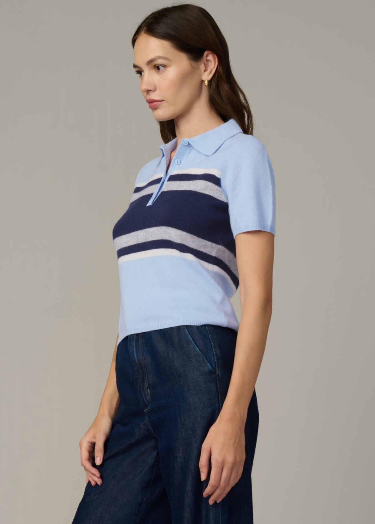 Joe's Jeans Women|Sale THE CASHMERE SHORT SLEEVE RUGBY POLO Powder Blue