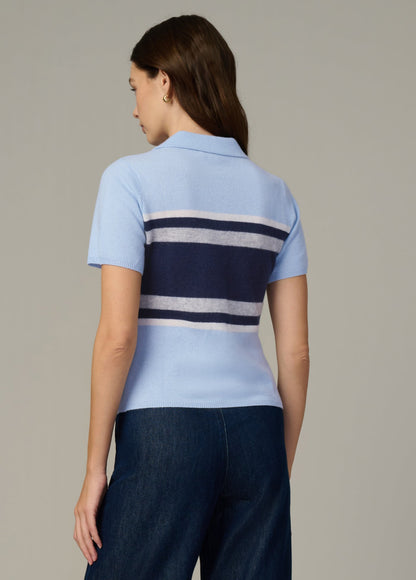 Joe's Jeans Women|Sale THE CASHMERE SHORT SLEEVE RUGBY POLO Powder Blue