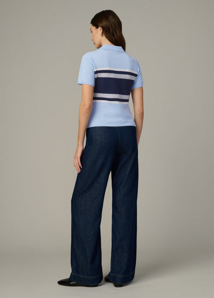 Joe's Jeans Women|Sale THE CASHMERE SHORT SLEEVE RUGBY POLO Powder Blue