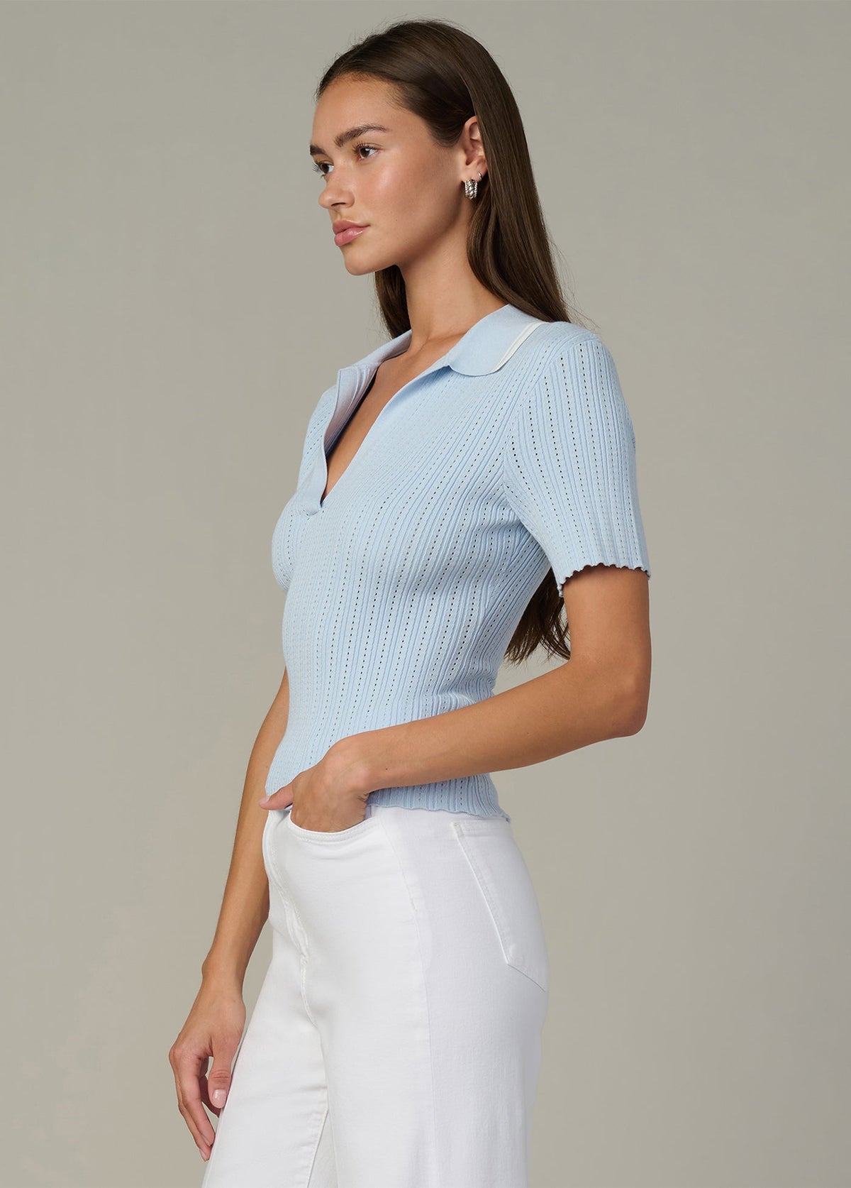 Joe's Jeans Women THE JESS POINTELLE POLO SHIRT Powder Blue