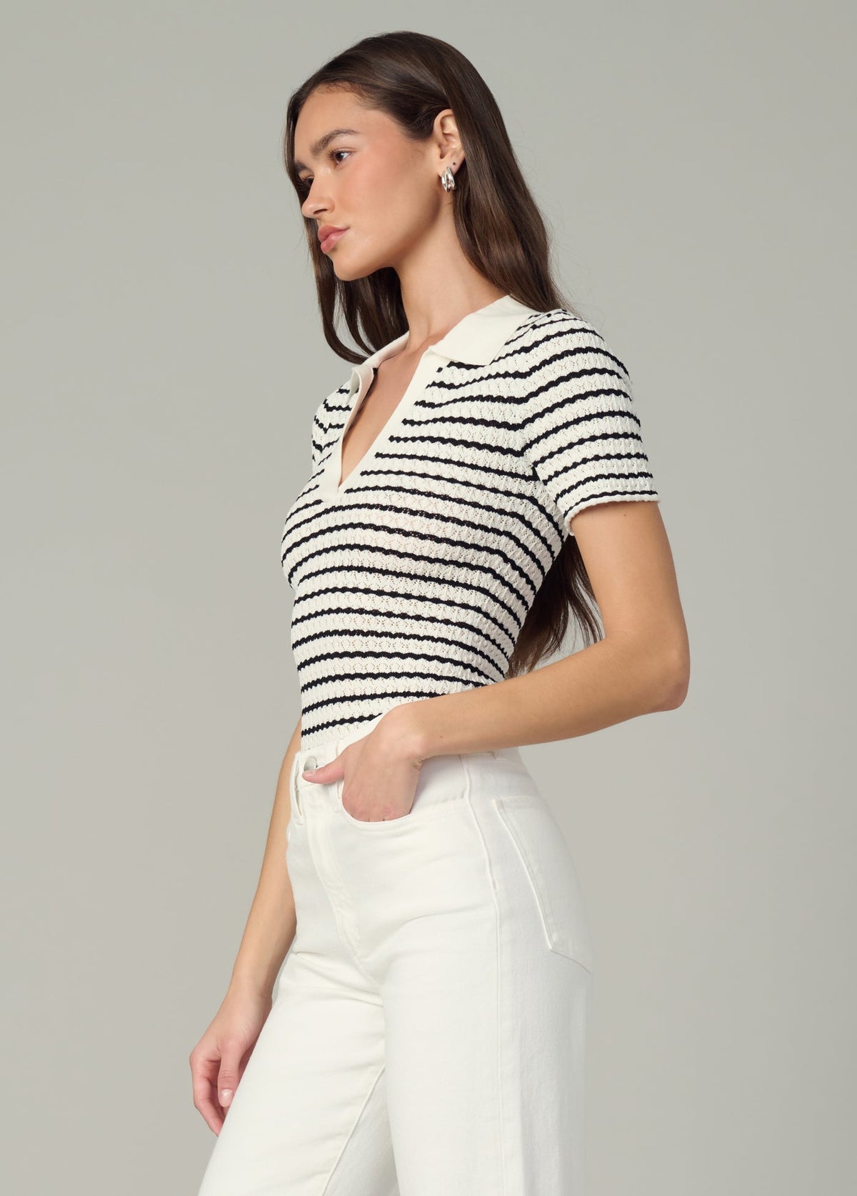 Joe's Jeans Women|Sale THE JESS POINTELLE POLO SHIRT Milk/Black Stripe