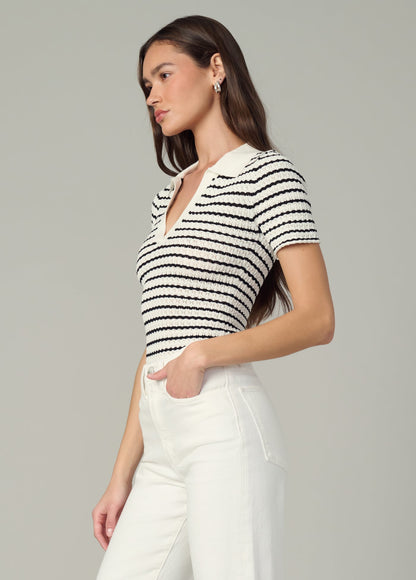 Joe's Jeans Women|Sale THE JESS POINTELLE POLO SHIRT Milk/Black Stripe