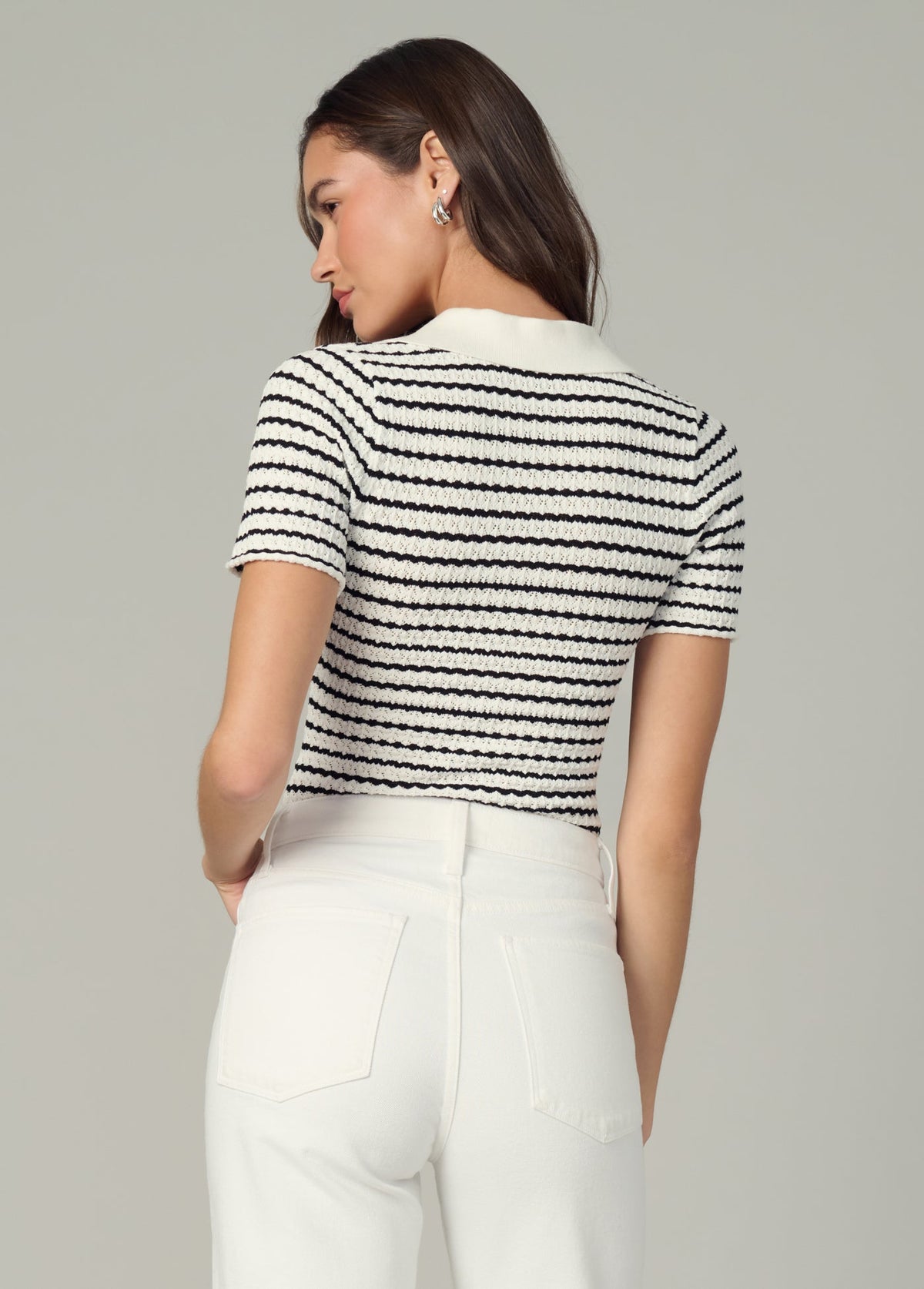 Joe's Jeans Women|Sale THE JESS POINTELLE POLO SHIRT Milk/Black Stripe