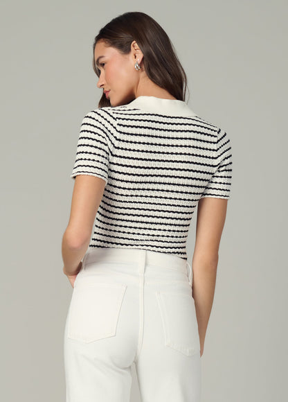 Joe's Jeans Women|Sale THE JESS POINTELLE POLO SHIRT Milk/Black Stripe