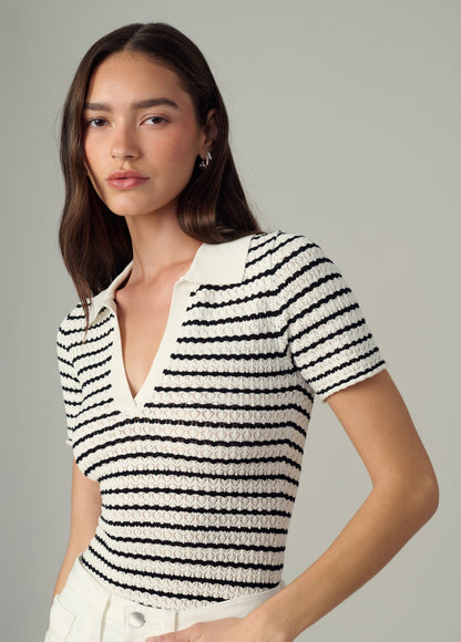 Joe's Jeans Women|Sale THE JESS POINTELLE POLO SHIRT Milk/Black Stripe