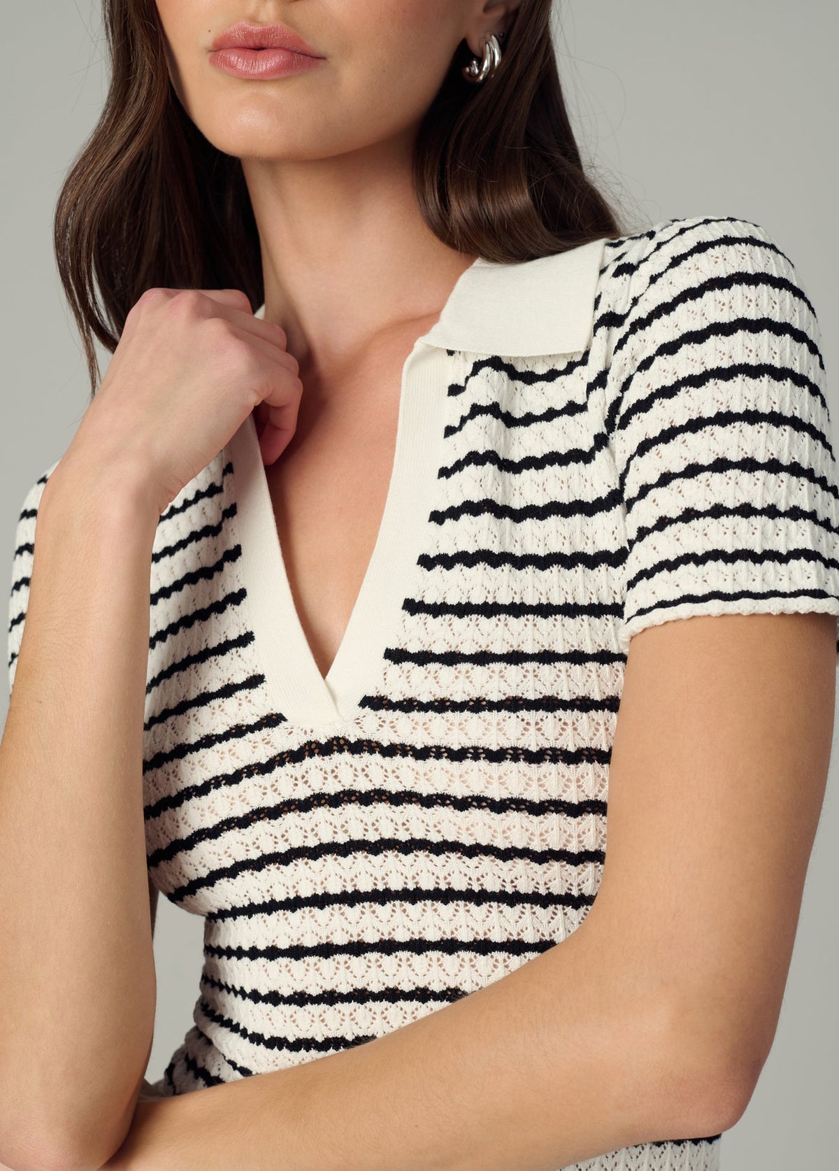 Joe's Jeans Women|Sale THE JESS POINTELLE POLO SHIRT Milk/Black Stripe