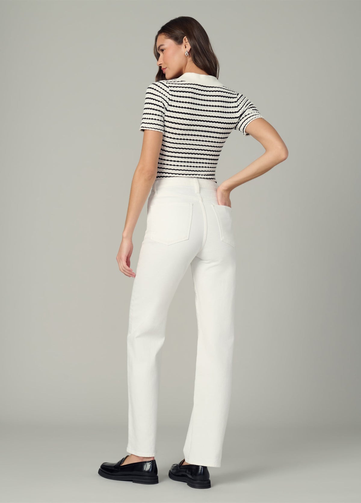Joe's Jeans Women|Sale THE JESS POINTELLE POLO SHIRT Milk/Black Stripe