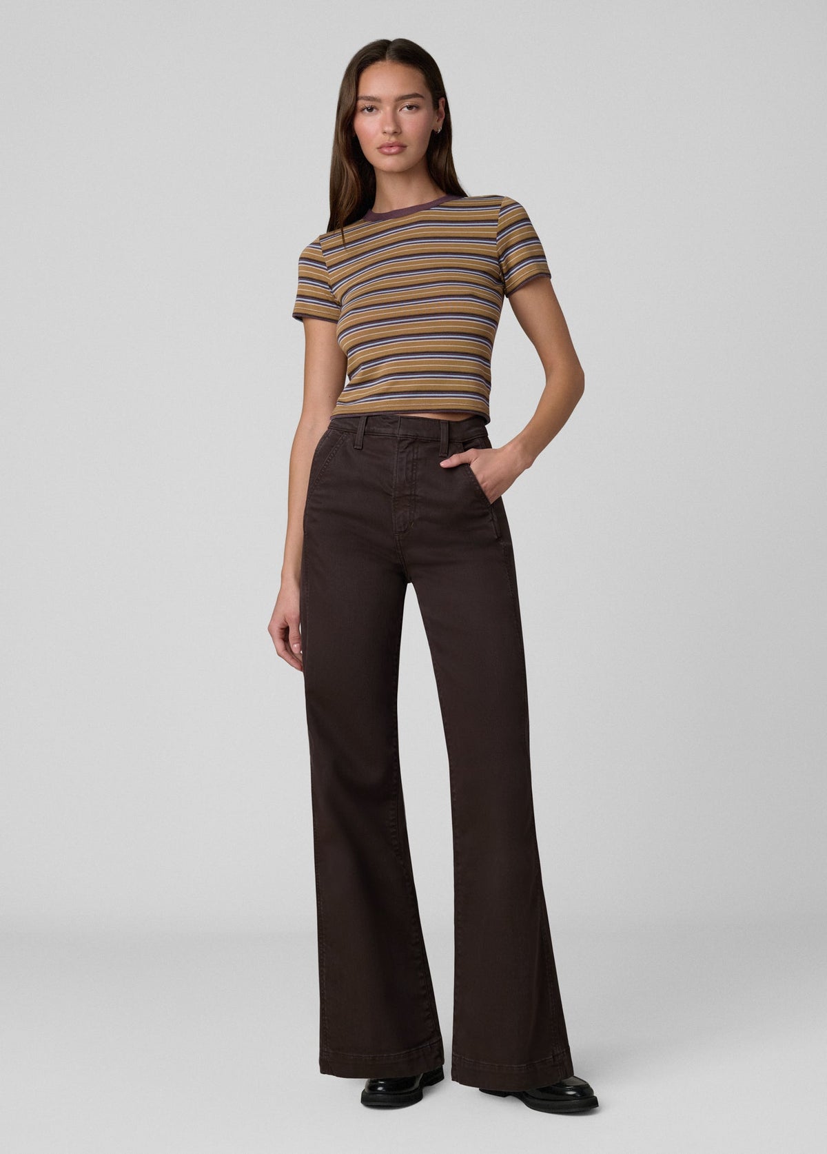 Joe's Jeans Women THE BABY TEE Camel Multi Stripe