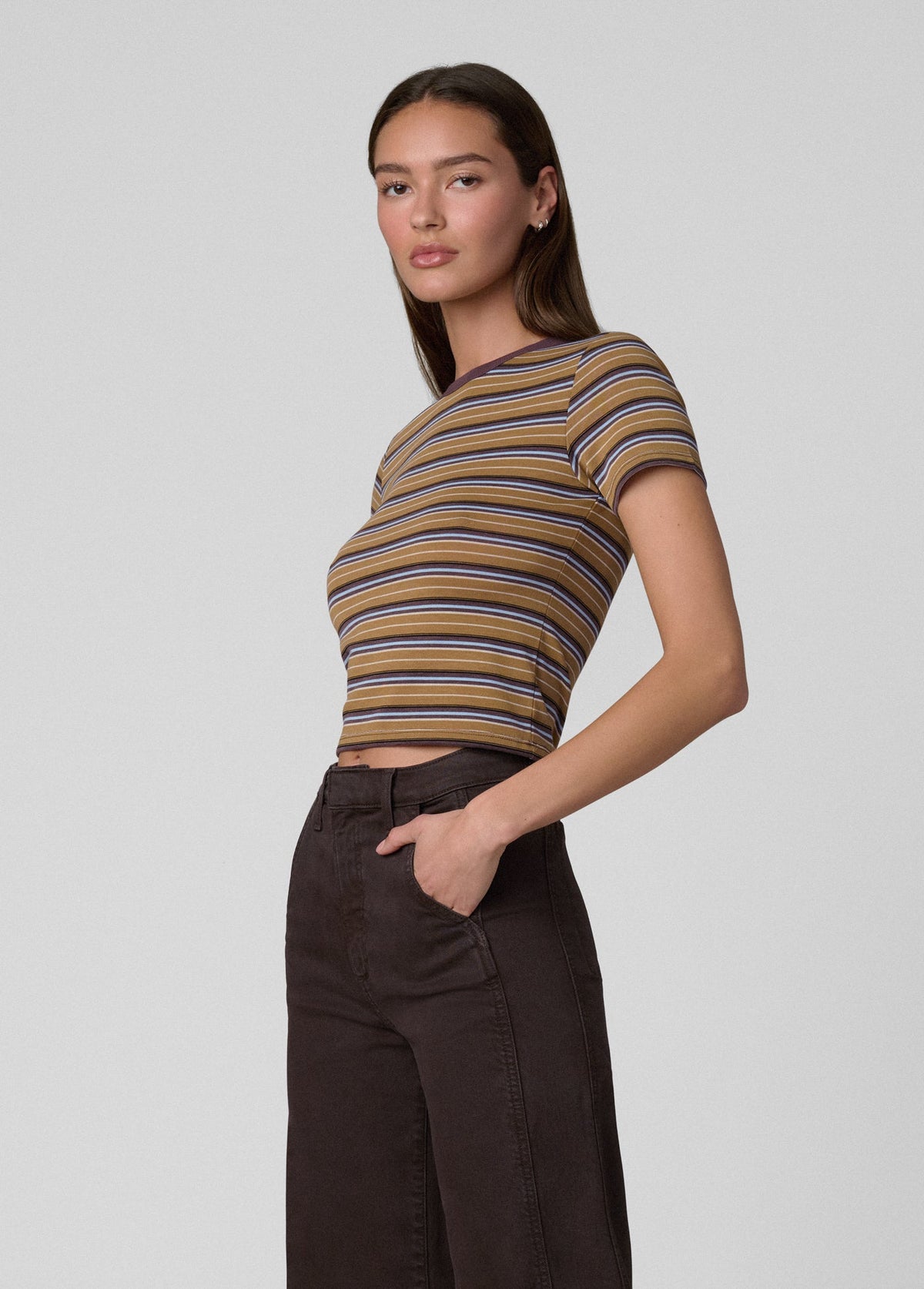 Joe's Jeans Women THE BABY TEE Camel Multi Stripe