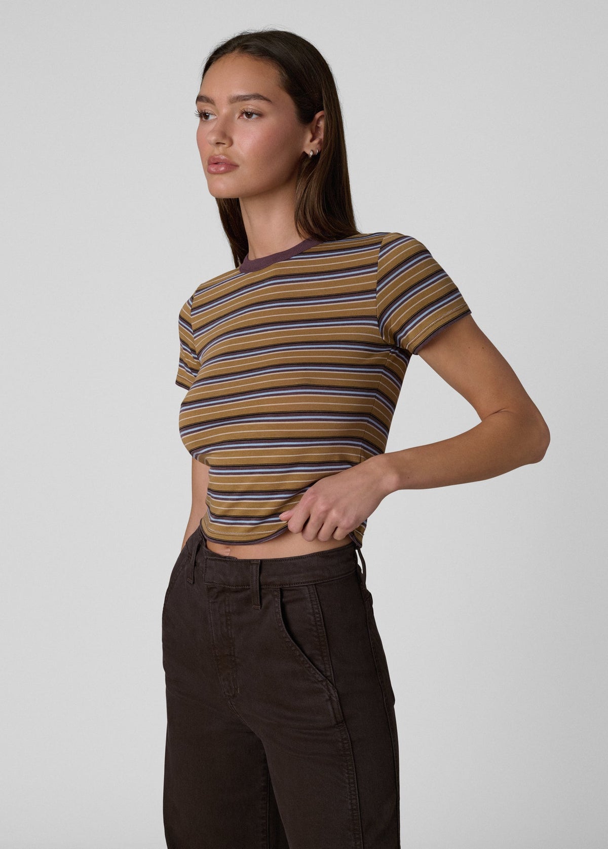 Joe's Jeans Women THE BABY TEE Camel Multi Stripe