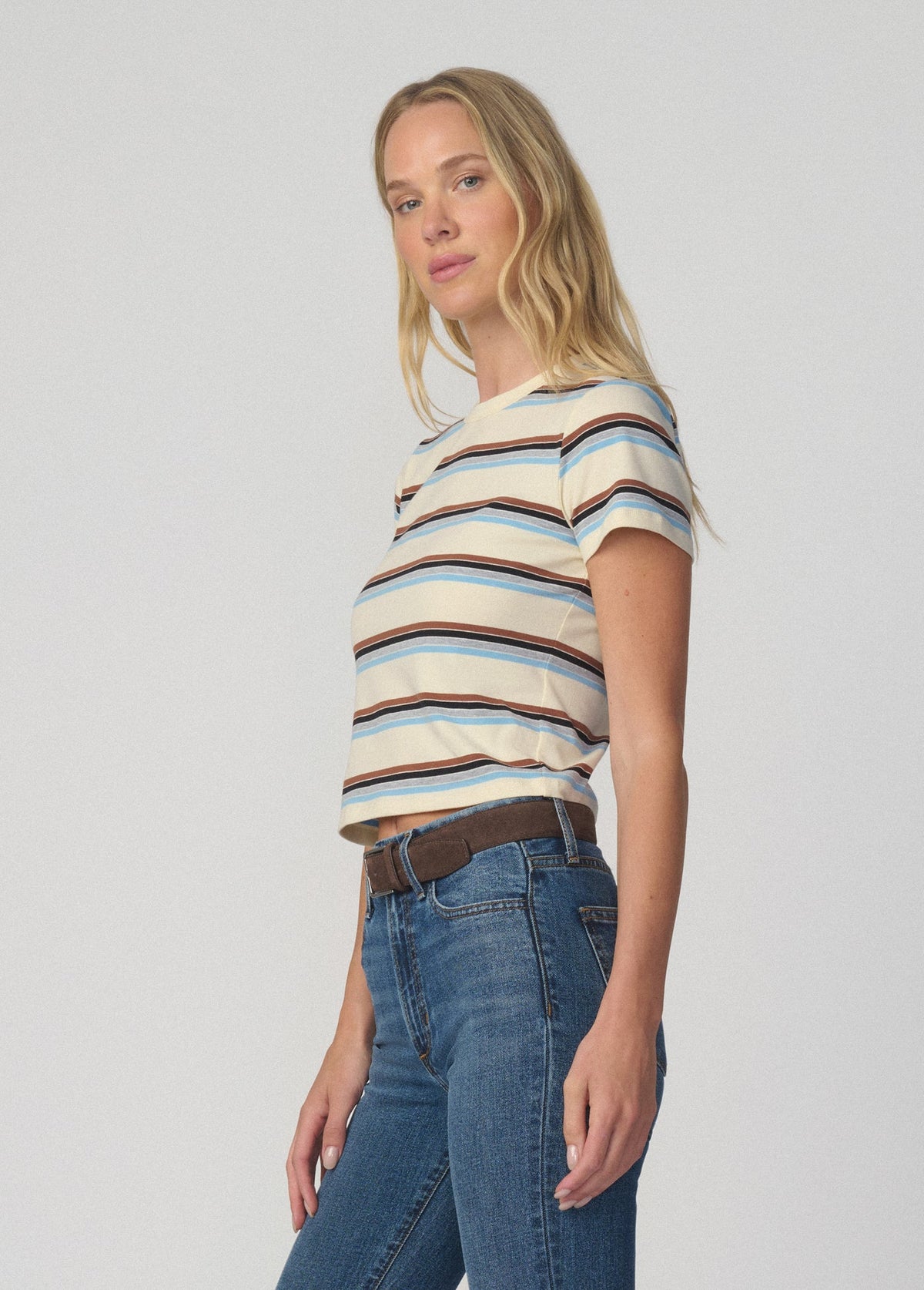 Joe's Jeans Women THE BABY TEE Ecru Multi Stripe